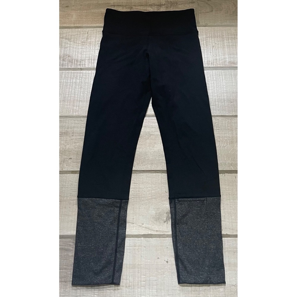 Lululemon Women's Leggings Size 4 Low Rise Grey Gray Ribbed Trim 7/8 Black